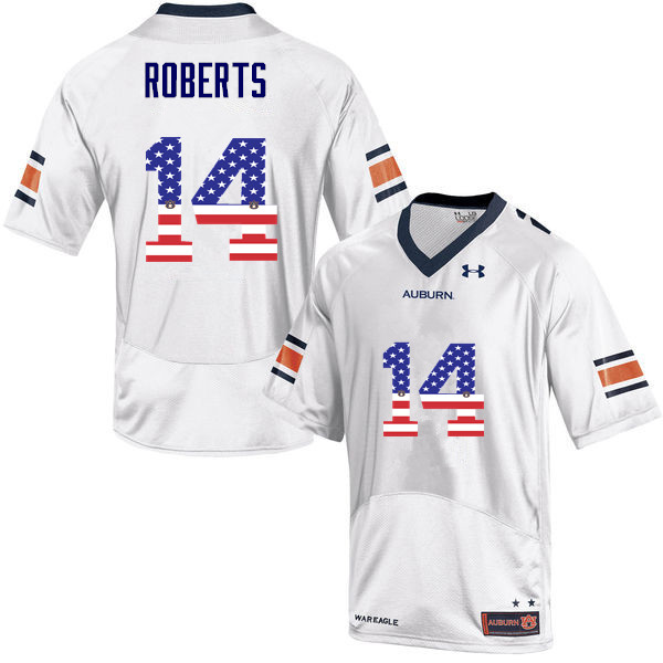 Men #14 Stephen Roberts Auburn Tigers USA Flag Fashion College Football Jerseys-White